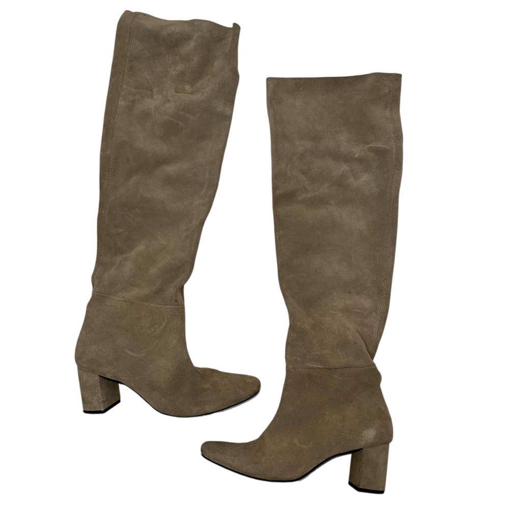 Zara 7.5 M/EU 38-Brown Suede Side Zip Heels Tall Boots